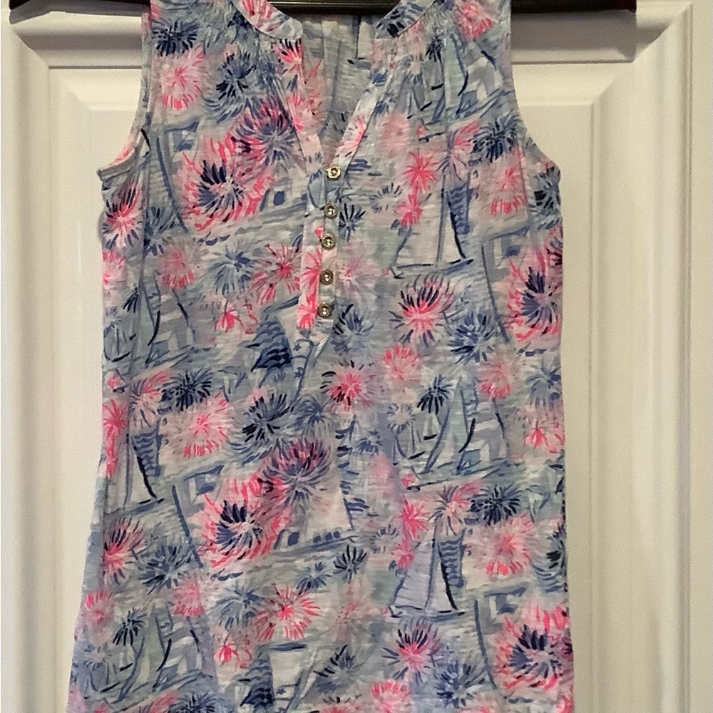 2 Lilly Pulitzer Sleeveless Tank Tops Size XXS Multicolor Pink and Blue Cotton - Picture 3 of 15